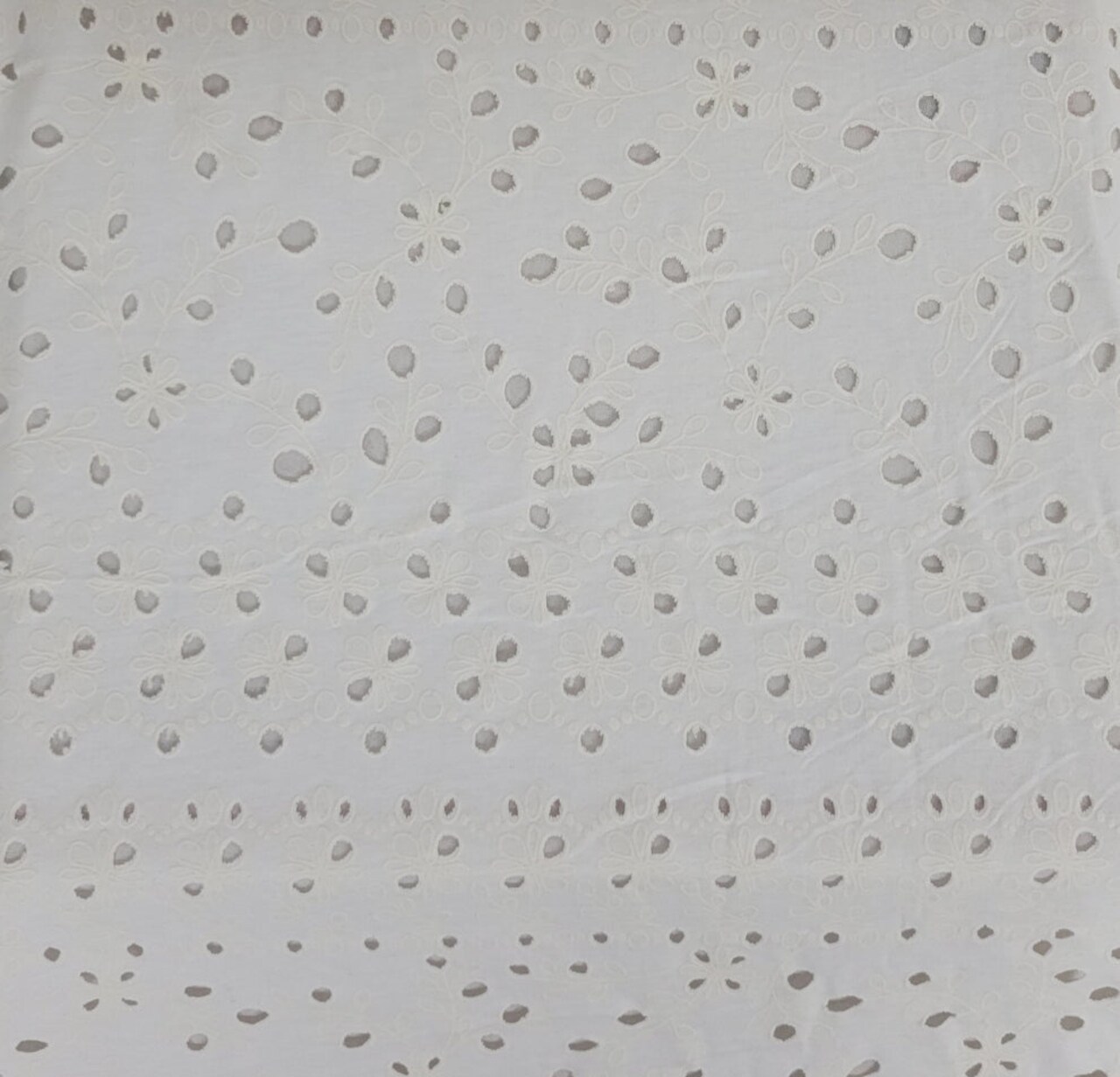 1 Yard White Cotton Eyelet Flower Design Jersey Knit Fabric Lightweight and Breathable